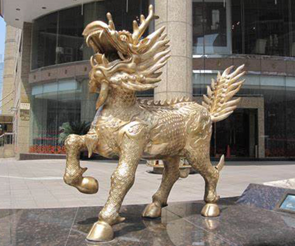 門口鑄銅麒麟圖片